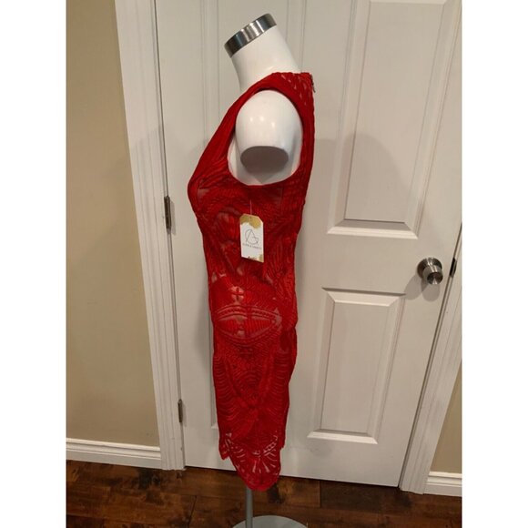 Bardot Lipstick Red Leaf Embroidered Sheath Dress, NWT! $139, Size 4 - Picture 5 of 7